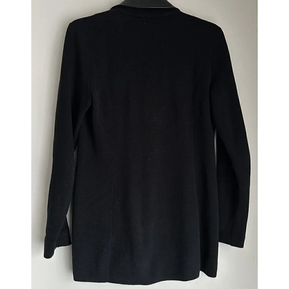 Lauren Ralph Lauren Womens Size‎ XS Black Faux Leather Trim Cotton Knit Blazer